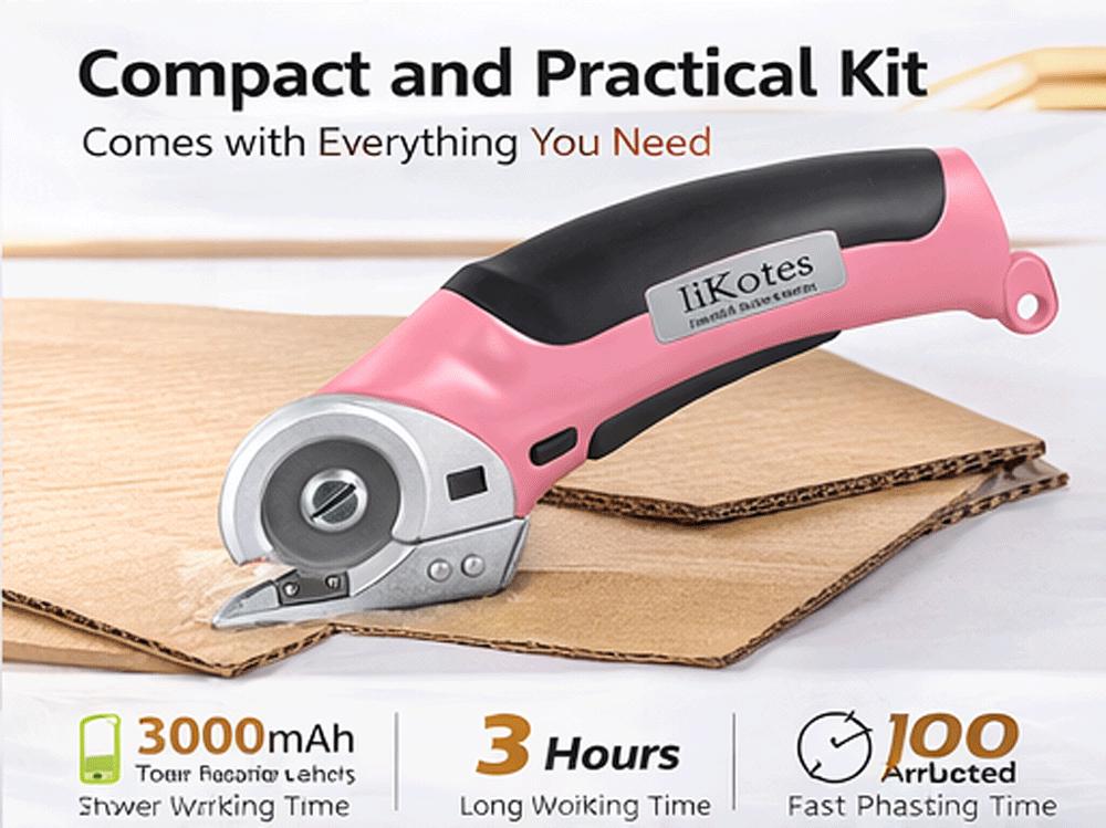 Cordless Electric Scissors, cardboard cutter Heavy Duty Cordless Shears with USB Rechargeable Battery 4V Safety Lock, Non-Slip Grip Cuts Denim, Wool, Leather, Carpet Cardboard, Plastic, 2000mAh, Pink