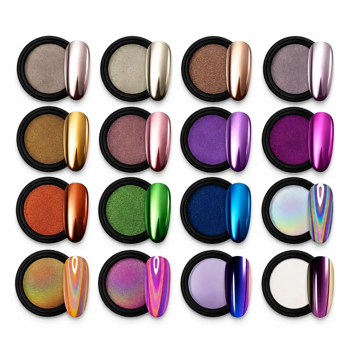 16 Jars Chrome Nail Powder Nail Art Fimo Striping Tape Lines Decoration Metallic Mirror Effect Holographic Aurora Chameleon Pigment Powder 1g/Jar Pearl for Resin Craft & Nail Art