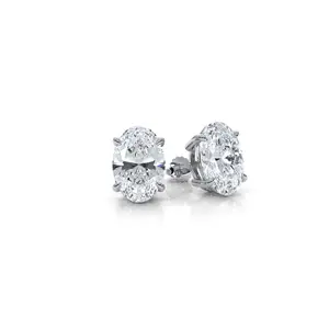 Javda Lab Diamond Oval Studs Earring with Screw Back for Women 14K White Gold IGI Certified 4.04 Ctw.