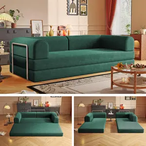 【#SummerVibes】78.7" Modern Cloud Boneless Sofa Bed 5-in-1 Convertible! Ultra-Soft Chenille & Corduroy Dual Fabric, Deep Seat, Oversized with 4 Pillows, Foldable Modular Pull-Out, No Assembly Needed, Perfect for Living Room/Bedroom/Studio!