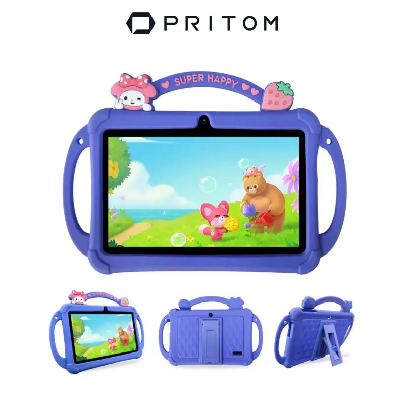 [Stock Up] PRITOM Kids Tablet 7 inch Android 13 Bluetooth WiFi HD Screen with Protective Case Parental Control System Dual Cameras Pre Installed Educational Apps Ideal Learning Tablet for Boys and Girls Pink Blue Best Gift For Kids
