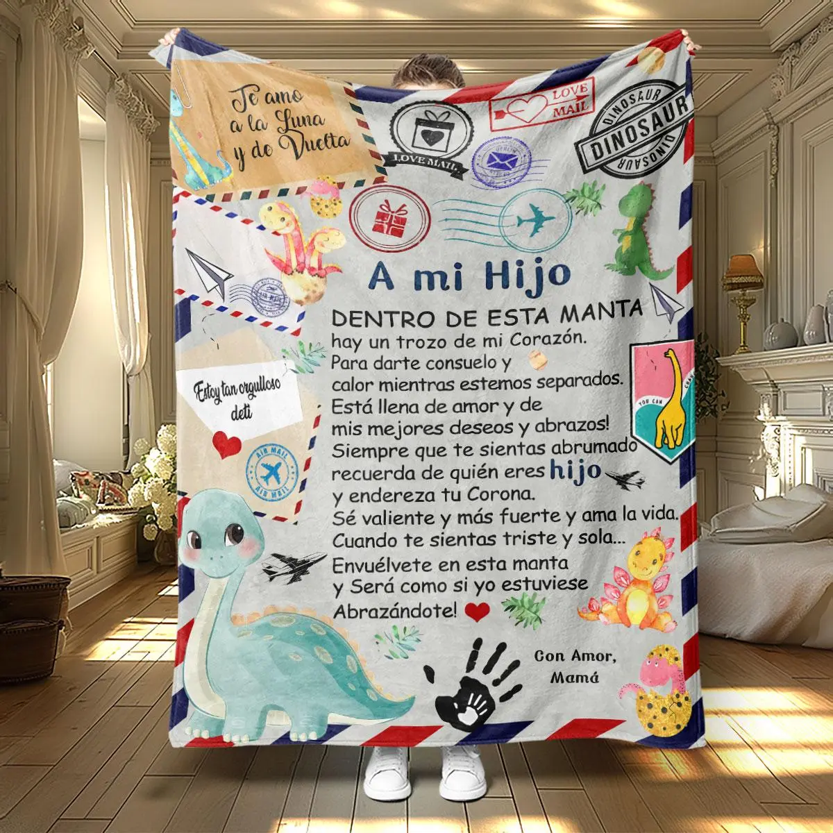 Cartoon Dinosaur Pattern Blanket, 1 Count Soft Warm Throw Blanket, Air-conditioned Room Blanket, Warm Nap Blanket for Home Office Travel, Slogan Print Blanket