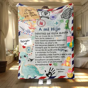 Cartoon Dinosaur Pattern Blanket, 1 Count Soft Warm Throw Blanket, Air-conditioned Room Blanket, Warm Nap Blanket for Home Office Travel, Slogan Print Blanket