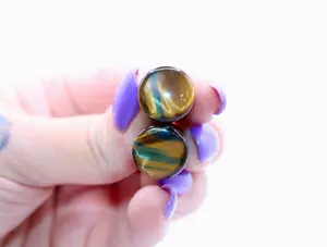 Blue Tiger Eye Single Flare Plugs Pair, Natural Chatoyant Band Genuine Stone Jewelry, Polished Finish Multi-Size Body Jewelry for Daily Wear