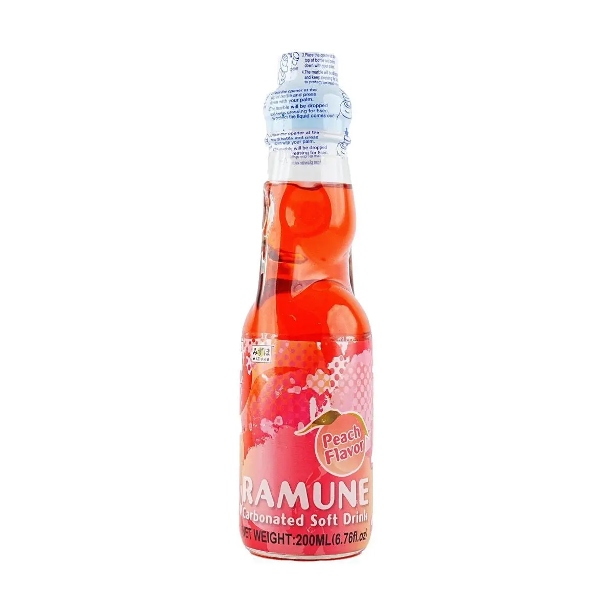 MIZUHO Japanese Peach Flavored Ramune Soda - 200ml Refreshing Drink