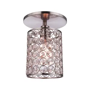 Brushed Nickel Crystal Cylinder Instant Semi Flush 6" Recessed Conversion Kit