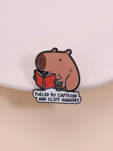 Caffeinated Enamel Pin, Cozy Reading Theme, Cute Round Pig Holding Book & Coffee Cup, Perfect Accessory for Book Lovers & Coffee Addicts