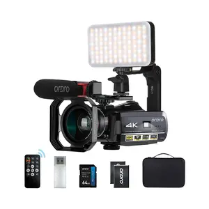 ORDRO 4K Video Camera IR Night Vision Vlogging Touch Screen Camera Portable Digital Zoom Recorder with Microphone,Wide Angle Lens,LED Video Light,Handheld Stabilizer,Carrying Case,64G Recording Card Picture