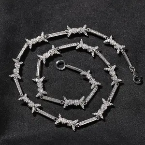 [ICE HUE] Barbed Wire Thorn Necklace, 18K Gold Vacuum Plated Copper with 5A+ Sri Lanka Zircon, Durable Material, Stainless Steel Accents, Men's Jewelry, Hip Hop Punk Flair, Miami-Italy-Mexico & Micro Inspired Luxury Jewellery for Daily Wear Gift,summervib