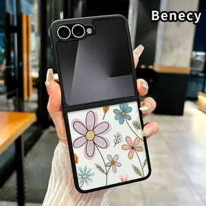 Whimsy Garden Pattern Phone Case for Z Flip 7/6/5/4 Silicone TPU Protective Folding Case with Double Protection and Camera Lens Cover