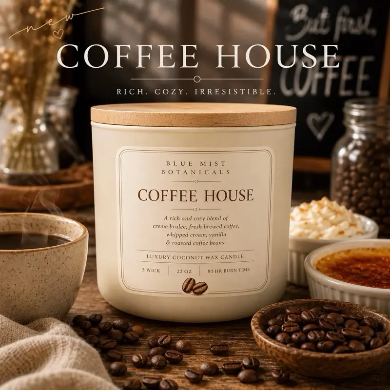 Luxury 3-Wick Coffee House Scented Candle for Home Ambience, Long-Lasting Burn, Decorative Indoor Use