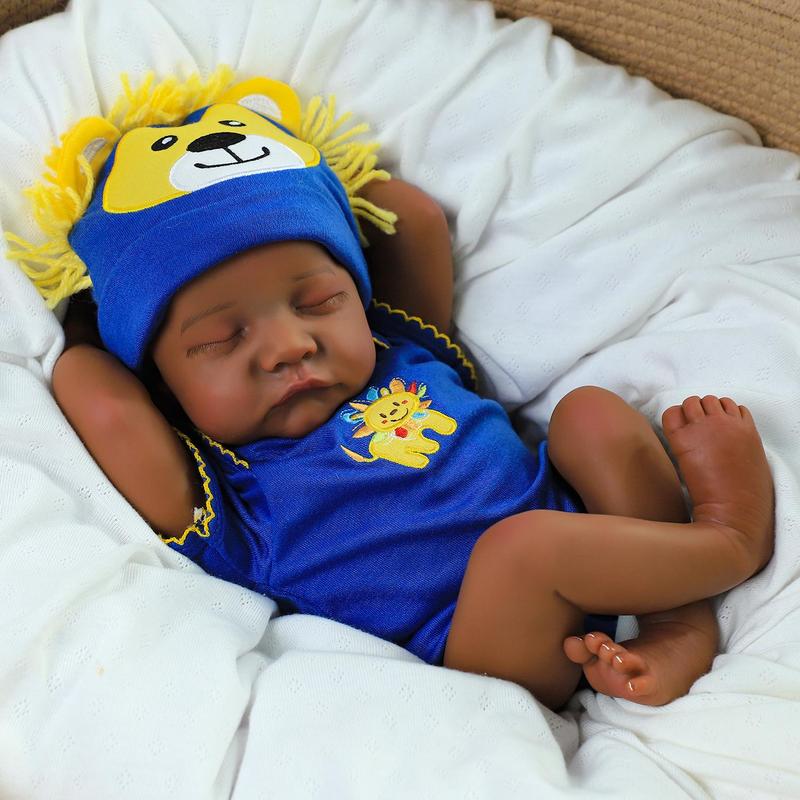[WOOROY] Reborn Baby Doll - Birthday & Christmas Gift, 18 In African American Skin Doll, Black and Brown Skin, Soft Cloth Body & Hand-painted Hair, Gifts for Kids 3+
