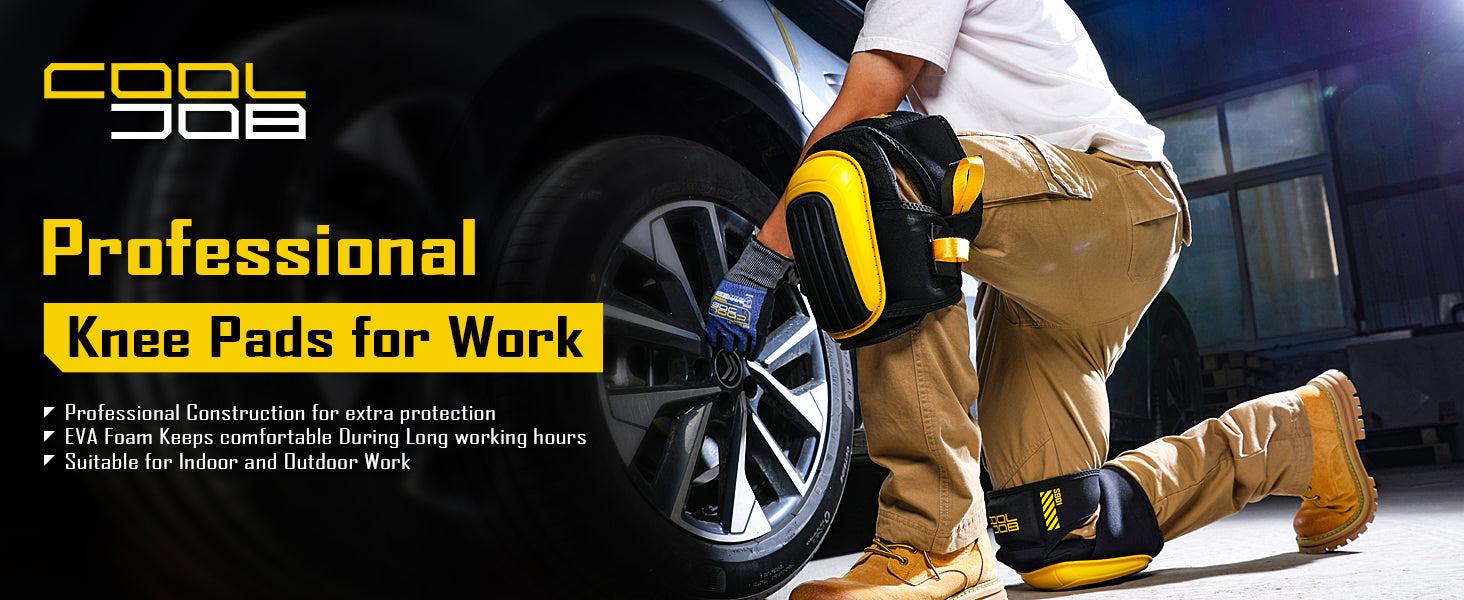 COOLJOB Professional Knee Pads with Heavy Duty Anti-Slip Cap, Comfortable Foam Cushion and Extra Thick Gel Padding