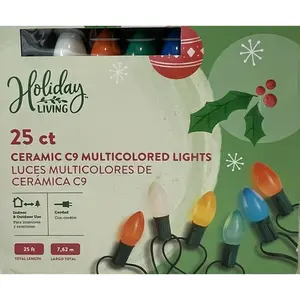 25ct Ceramic C9 Multicolored Christmas String Lights 24Ft. Chirstams Chirstams Chirstams Durable Colorful Decoration