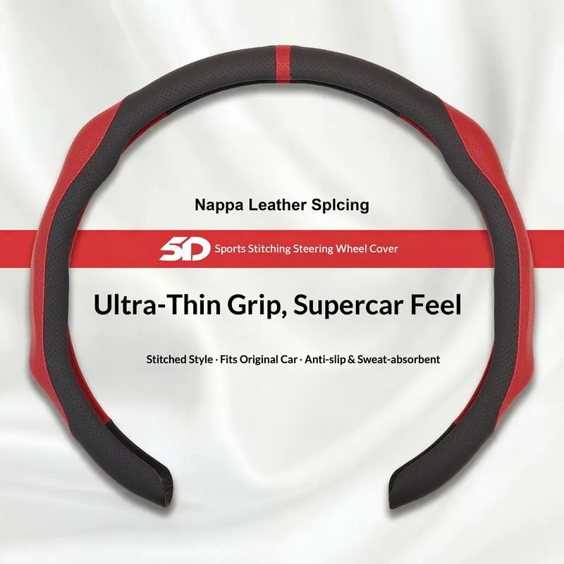 15-in Anti-Slip Nappa Leather 2-Tone Steering Wheel Cover, Comfortable Grip, Breathable, Sporty Automotive Accessory, Cars Interior Decor, Men's Gift, All-Season, Universal Fit, Accessories for Car, Car Steering Wheel Insert Accessories