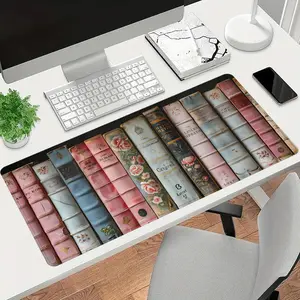 1pc Vintage Bookshelf Gaming Mouse Pad Extended Desk Mat Office Desk Accessories, Office Supplies, Non-Slip Stitched Edge Computer Mat For Desk 35.4x15.7 Inches Rubber Base Laptop Keyboard Pad for Home Office & Gamer, Durable and Spill-Resistant