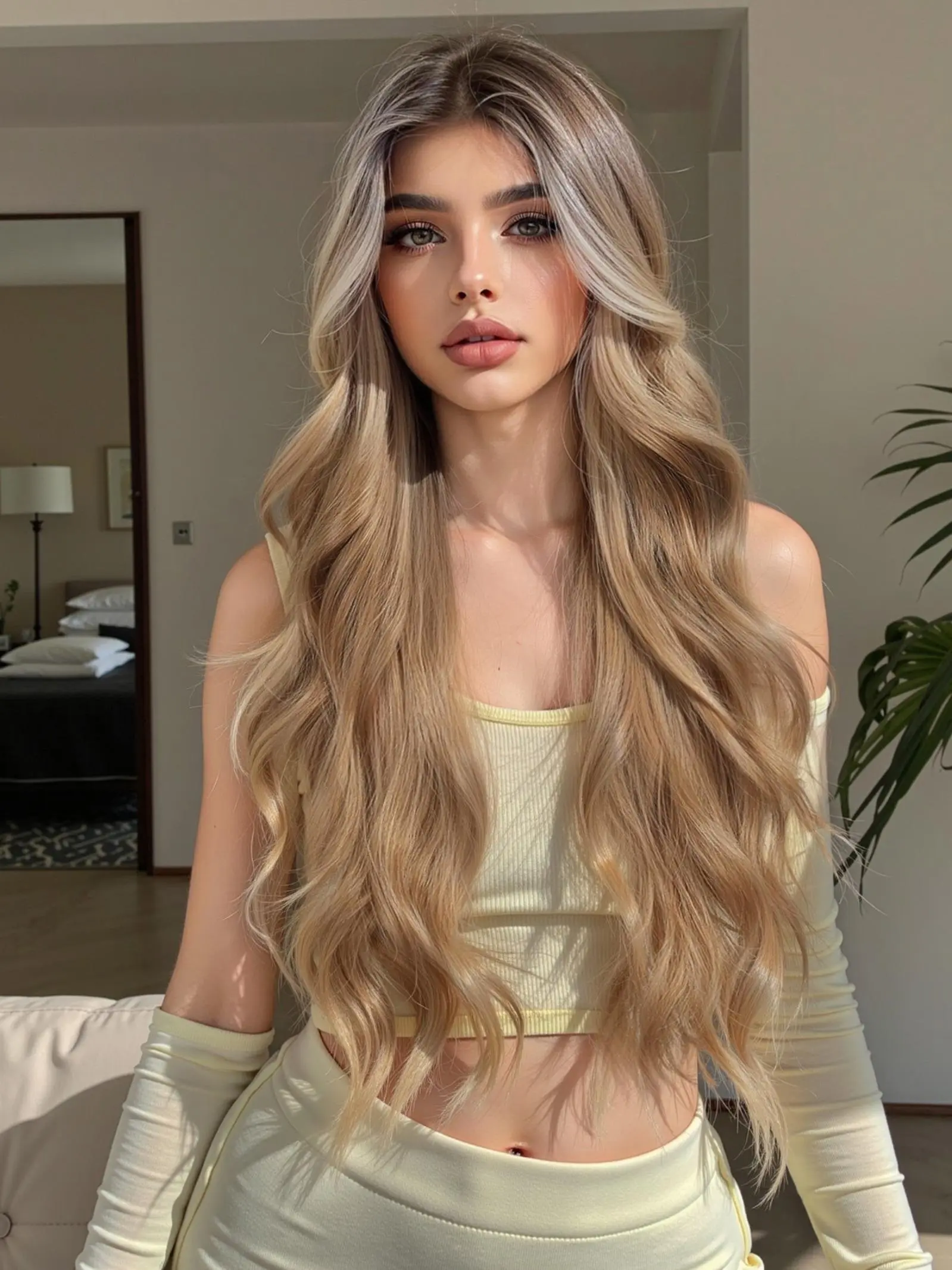 28 Inch Long Blonde Curly Wigs for Women, Gorgeous Fashion Fluffy Wigs with Blunt Bangs, Synthetic Full Machine Wigs for Party, Daily Use, Synthetic Material Wigs