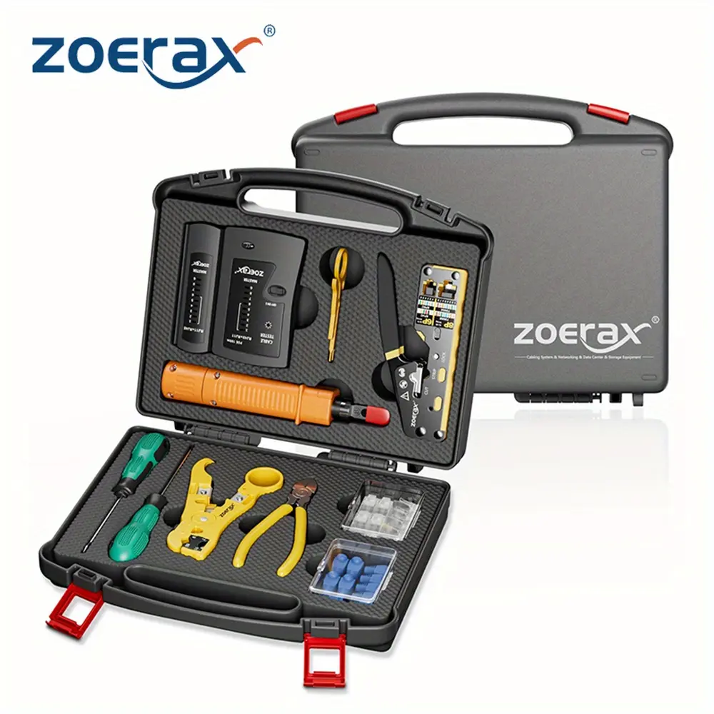 ZoeRax RJ45 CAT6 Crimping Tool Set, Network Tool Kit, Through-Type Crimper, RJ45 Crimping Tool, Cable Tester, Punch-Down and Stripping Tool