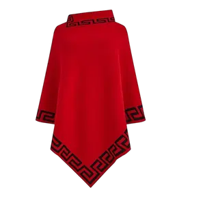 Melcy Elegant Geometric Pattern Poncho Pullover Knitted Style.