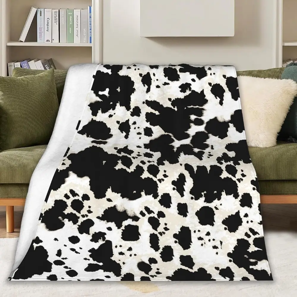 Cow Print Blanket, Black and White Soft Lightweight Sofa Bed Throw Blanket,Comfortable Flannel Multiple Sizes Available