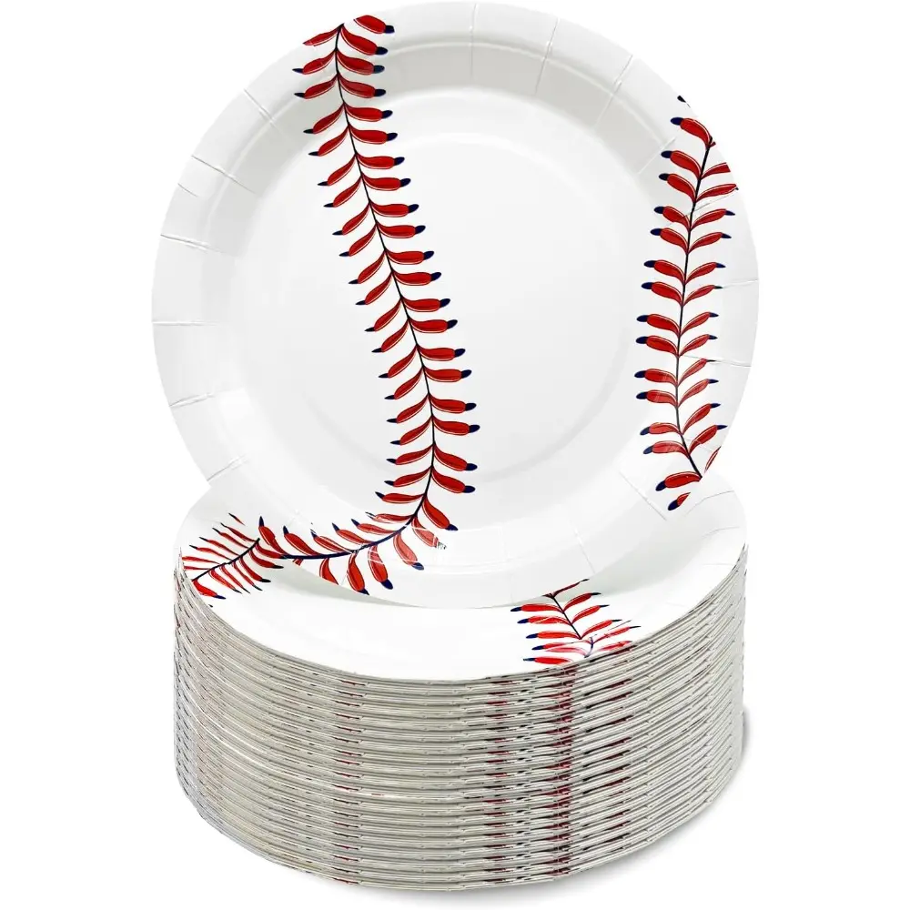 100 Pcs Baseball Plates - 7 Inch Baseball Dinner Plate - Paper Dessert Dishes Plates - Disposable Tableware Plates for Baseball Themed Party Sports Party Decoration Baseball Party Supplies White