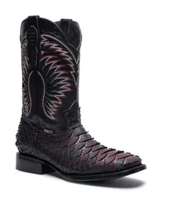 JP Western Boots - Black Red Python