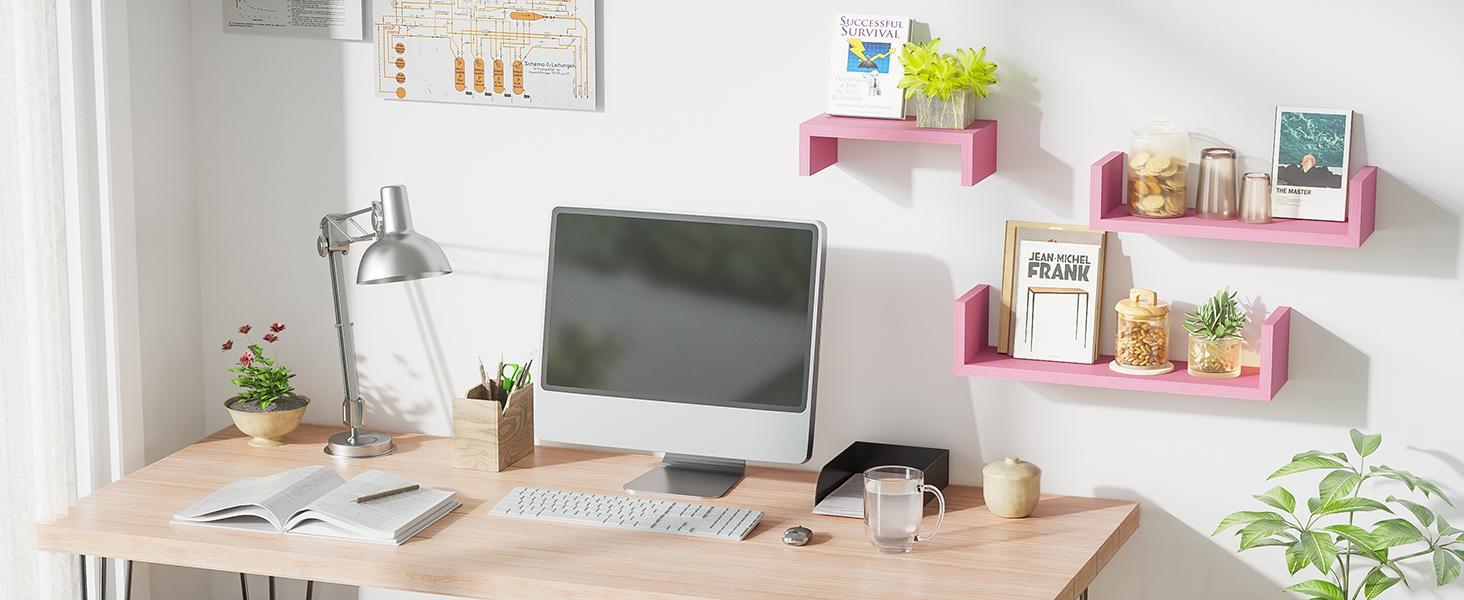 Floating Shelves Wall Mounted, Solid Wood Wall Shelves, Pink
