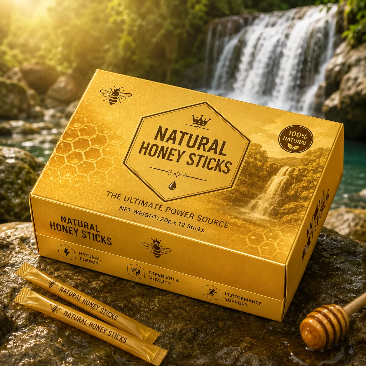 Pure Organic Honey Sticks with Jelly & Bee Pollen, 12 x 20g Single-Serve Packets for Daily Energy & Wellness