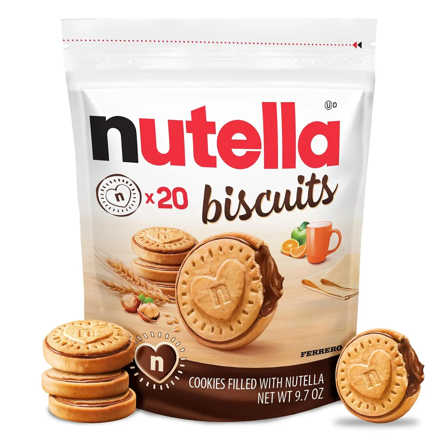 Biscuits Cookies Filled with Nutella Hazelnut Spread, Sweet Snack Pack, 9.7 oz