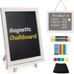 Real  Frame  Chalkboard with Stand - 10x12 Inch Small Tabletop/ Chalk Board Words Sign Board, Message Menu Board for Cafe, Business, Wedding -  White