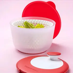Tupperware Salad Spinner - Compact & Efficient Drying Tool for Fresh Salads & Greens - Includes 1-Gallon Bowl, Colander Cover, Seal - Easy Clean Transport - Red White Design - Advanced Spinning Gear