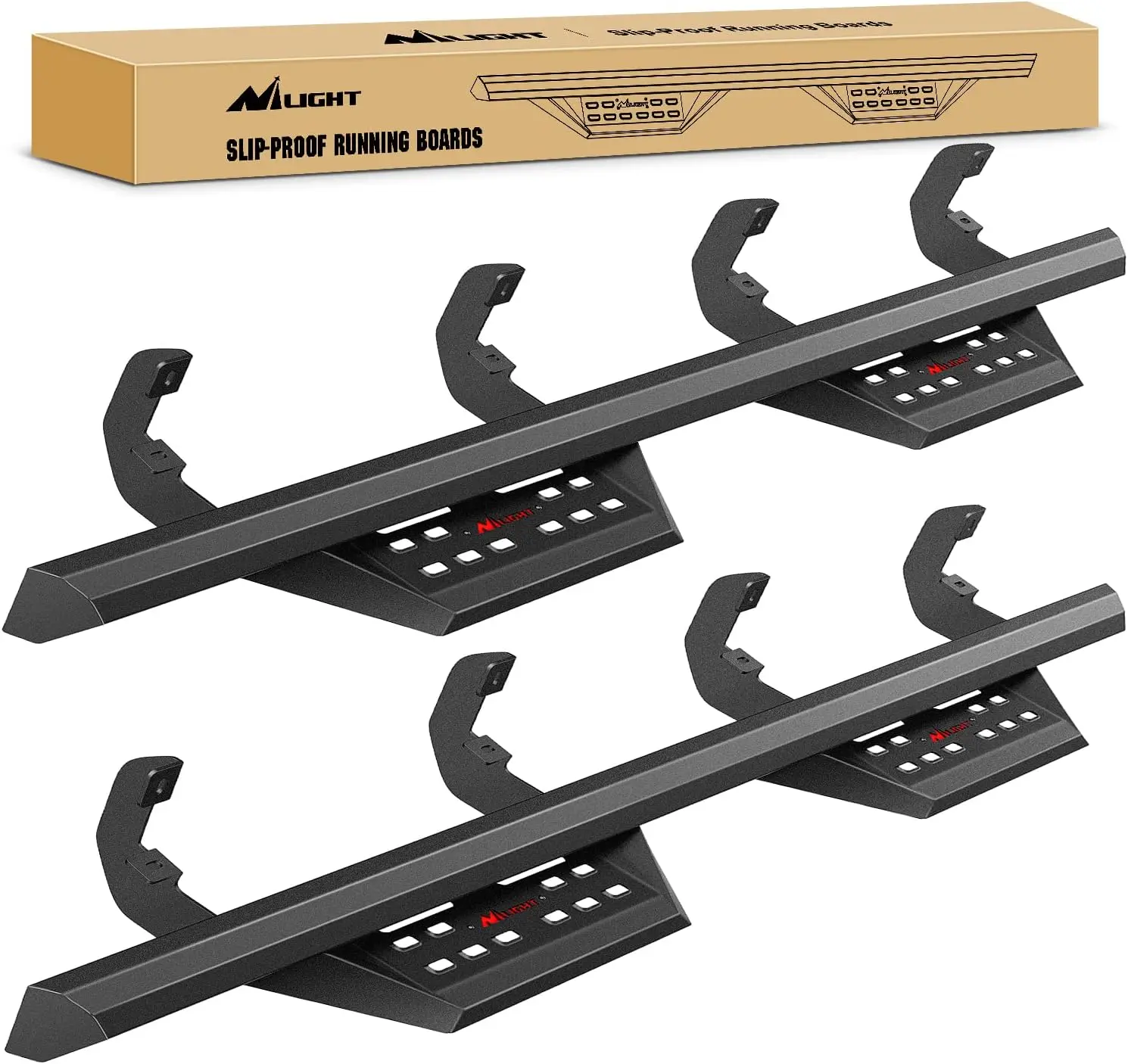 Nilight 3.6in Textured Coat Running Boards - 3.6in Drop-Down Design, 4in Width Step, Heavy Impact-Resistant Steel, Slip-Proof Bolt-On Side Steps for 2019-2024 Chevy Silverado/GMC Sierra 1500 Crew Cab, 2020-2024 2500HD/3500HD Crew Cab Trucks