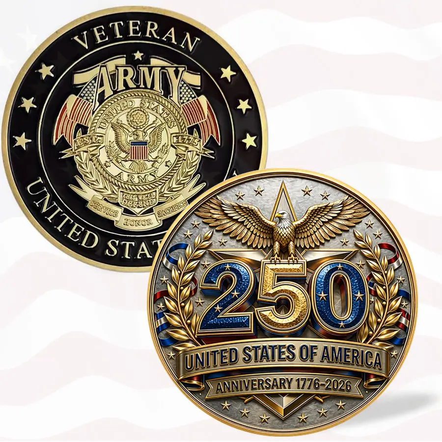 America 250th Anniversary Army Commemorative Coin, USA 250th Anniversary Challenge Coin 1776-2026 Gift for Veterians, History Lovers