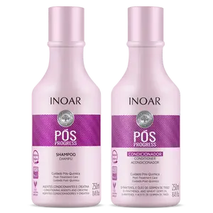 Inoar POS Progress Kit - Post-Treatment Shampoo & Conditioner Set for Smoothega Hair Care Vn Formula 250ml Each Sulfate-Free Anti-Static Effect with Nanosericin