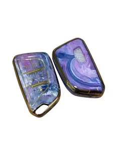 Cadillac Key Fob Cover with Keychain Leather Key Case Key Shell 360 Degree Full Protection Compatible with 2020 2021 Cadillac ct5 CT4-V Corvette C8 5-Buttons