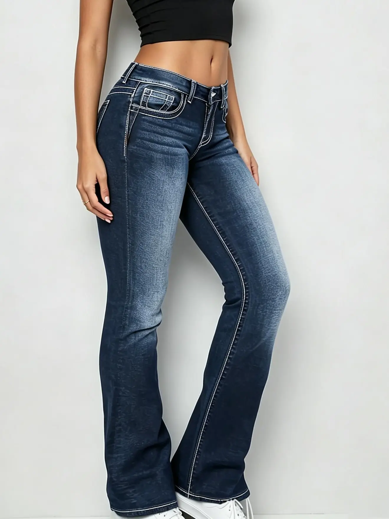 Women's Elegant High-Waisted Slim Straight Jeans Totally Shaping Bootcut Jeans Mid-Rise Stretch Denim Curvy (Available In XXL) Bottom
