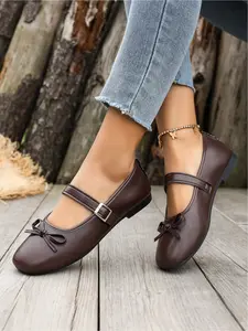 Women's new square-toed ballet flats, Casual Flats, feature bow decorations and buckles, stylish and simple, suitable for daily wear, commuting, shopping, and parties