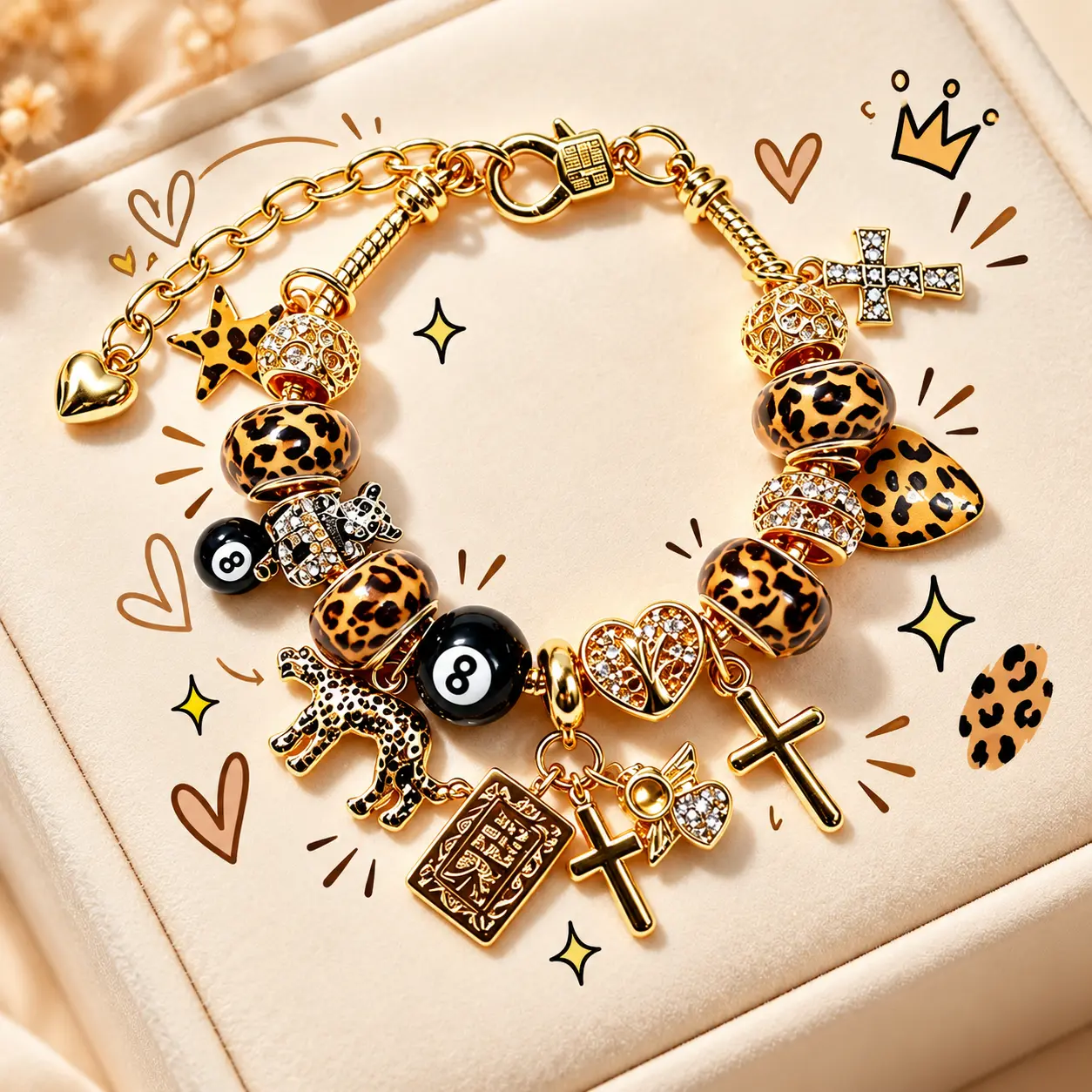 Halloween Fall Gift Women’s Black Billiards 8-Ball Bracelet, Elegant Statement Jewelry Gift