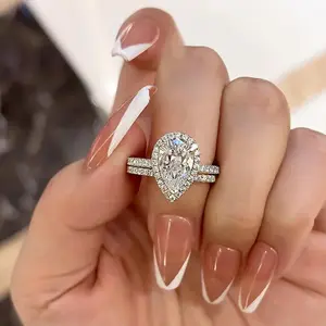 Louily Jewelry 2.2 Carat Pear Cut Engagement Ring Set for Women, 925 Sterling Silver Elegant Wedding Ring Set