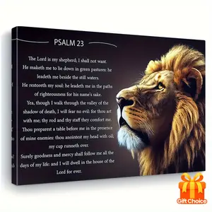 A framed canvas painting of a lion in abstract Christian art style, suitable for living room, bedroom, and kitchen wall art prints, home and office decorations, and as a holiday gift for her/him. Art Illustrations Artistic