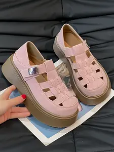 Women's Fashion Solid Color Gladiator Sandals, Adjustable Platform Shoes, Lightweight Breathable Summer Footwear, Comfortable Daily Wear