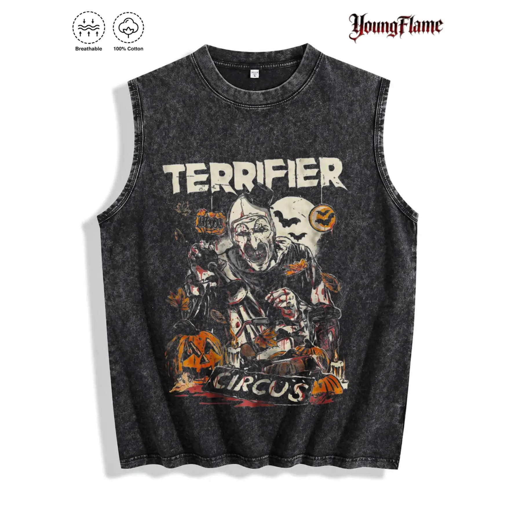 Scary Clown Circus Sleeveless T Shirt for Men, Halloween Style Graphic Tee, Grunge Streetwear, Y2K Clothing, Summer Clothing, Fathers Day Gift Ideas Tops Vests Vintage Casual Menswear short-sleeved t-shirt