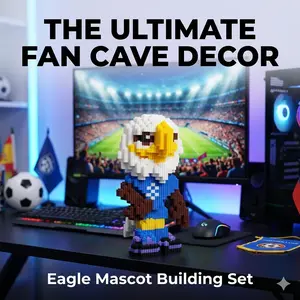 Urban Street Trend Cyber Soccer Eagle Mascot Model, Premium Micro Brick DIY Kit, Chic Gaming Setup Accessory, Unique Decor For Bedroom & Workspace