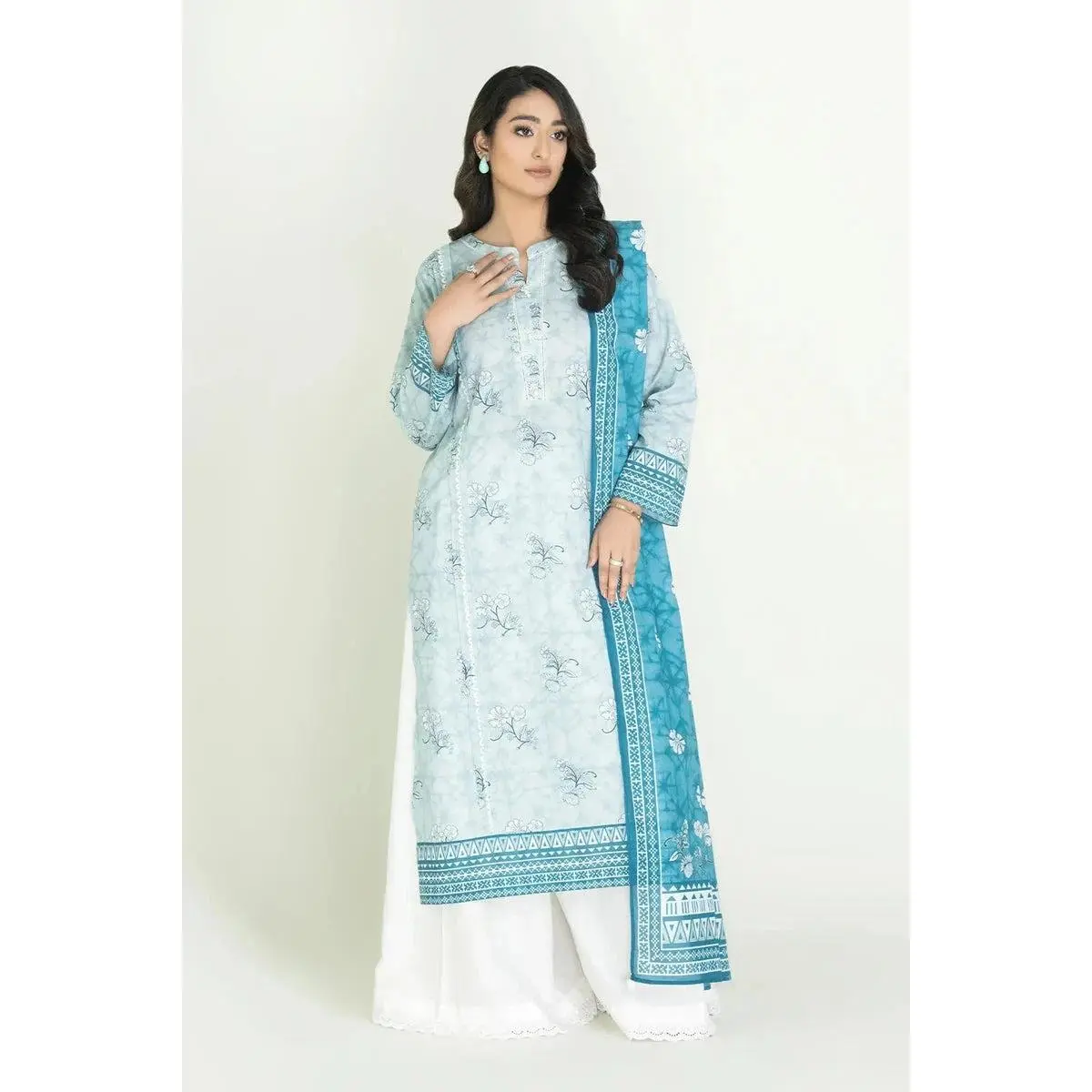 Women's 2-Piece Rose Embroidered Stitched Printed Lawn Suit - Shirt, Dupatta, Trouser, Elegance Ready-to-Wear Clothing Set | RTW-KSD-3871, Lady, Suit Set