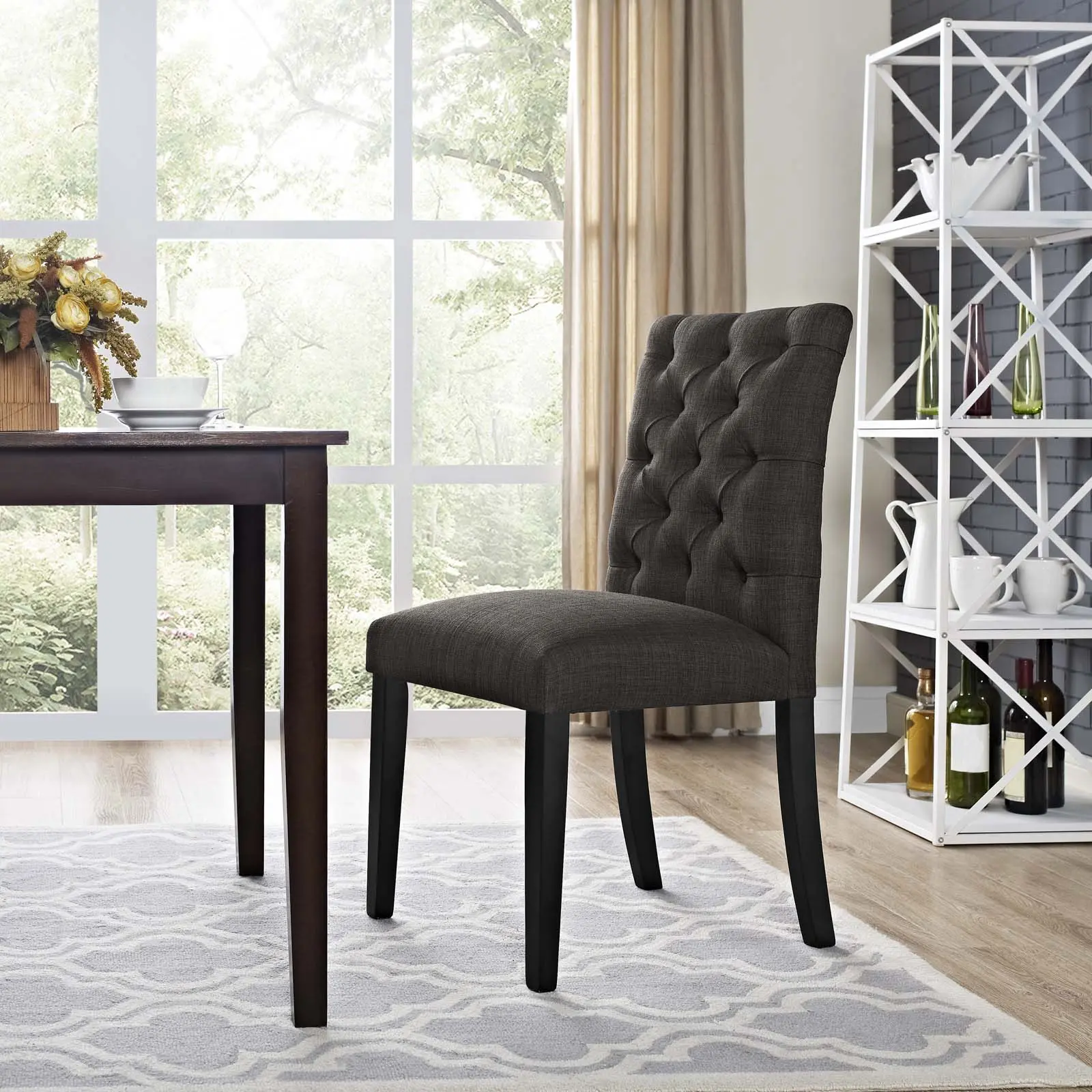 Modway Duchess Modern Upholstered Fabric Dining Chair - Brown, Button-Tufted Fabric Upholstery, Curved Form, Comfy Chair for Indoor Furniture Use