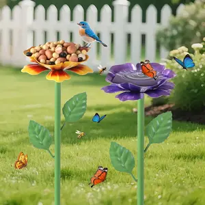 1pc Bee Watering Station, Bee Feeder for Garden Metal Butterfly Water Feeder with Flower Design Colorful Butterfly Bee Bath Bowl for Outdoor Garden Yard