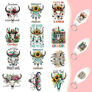 Bull Head Bone Themed UV DTF Keychain Sticker, 5 Counts/set Waterproof Pattern Keychain Decorative Sticker, Suitable for Acrylic Keychains
