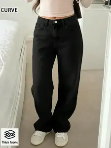 Women's New Trendy Fashion Denim Wide Leg Pants, Plus Size Elastic Comfortable Washed Jeans, All Seasons Fitted Long Pants