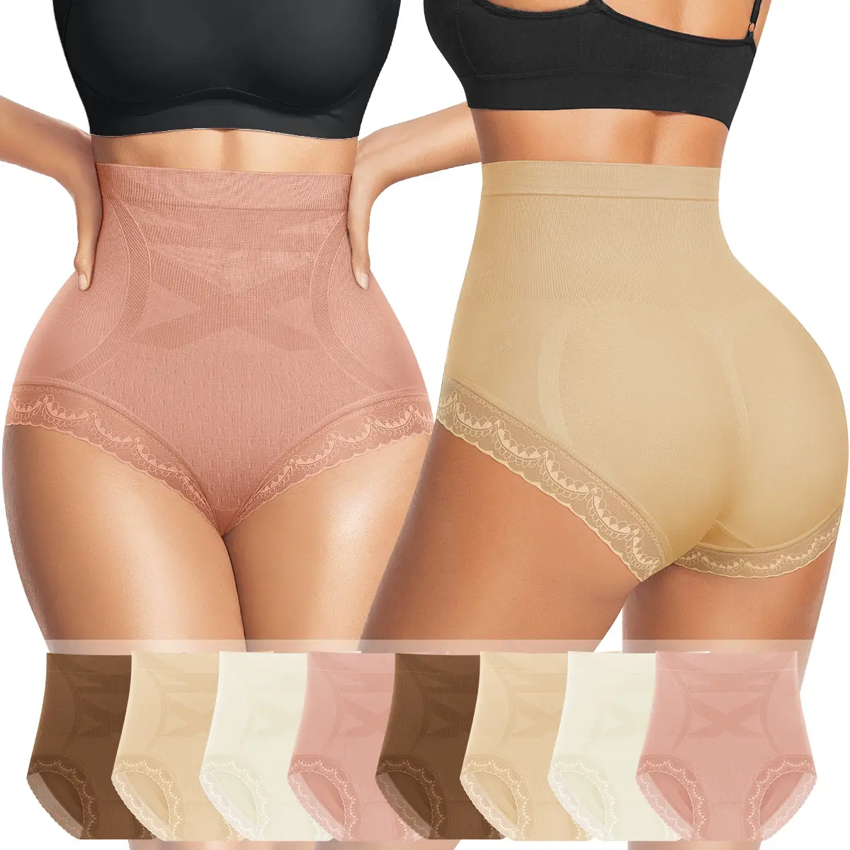 Morelect Women's High-Waist Seamless Knitting Panties, 4/6/8-Pack Nylon Lightweight Tummy Control Underwear with Lace Sides, Breathable No-Show Briefs for Year-Round Wear, Do Not Dry Clean, Work, Plain
