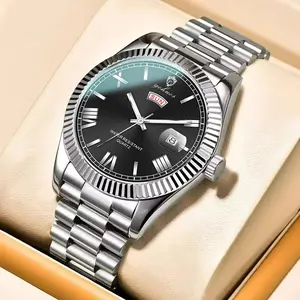 GOHUOS Men's Luxury Dress Watch 40mm Gold Dial Stainless Steel Band Quartz Analog Waterproof Luminous Big Face Boss Wrist Watch